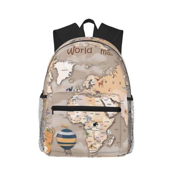 Picia World Map With Animals Large Capacity Backpack Classic Style Backpack Casual Backpack Water-Resistant School Work Travel Outdoor Backpack