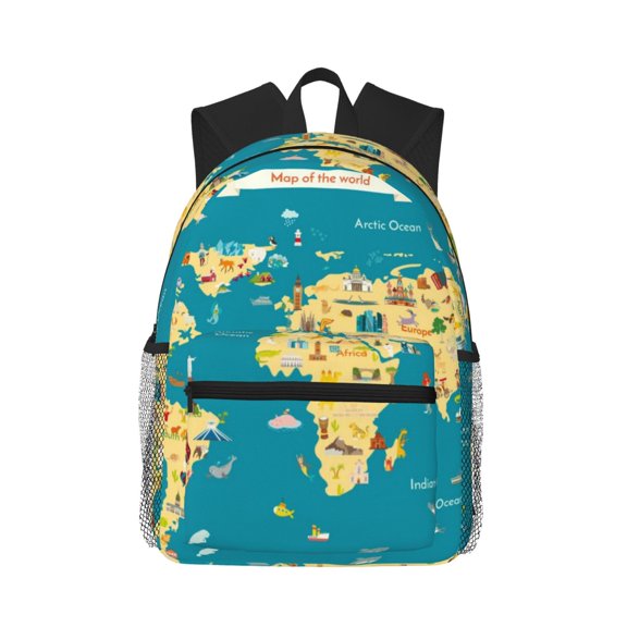 Picia World Map With Landmarks Large Capacity Backpack Classic Style Backpack Casual Backpack Water-Resistant School Work Travel Outdoor Backpack