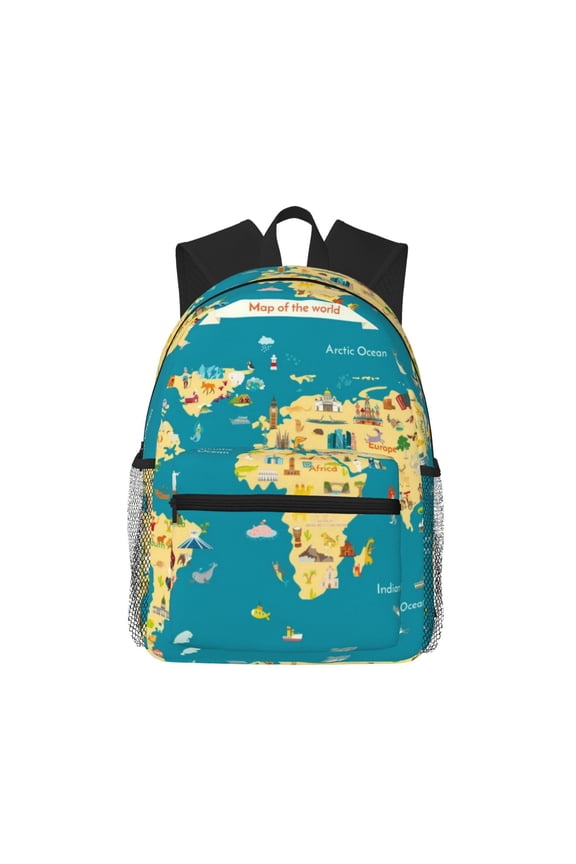 World Map With Landmarks Large Capacity Backpack Classic Style Backpack Casual Backpack Water-Resistant School Work Travel Outdoor Backpack