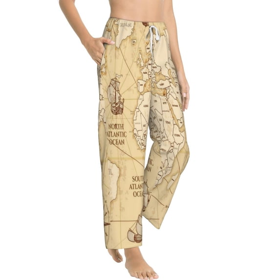 Picia World Map Womens Soft Woven Cotton Elastic Waistband Sleep Pajama Pant Lounge Sleep Pant With Pockets And Drawstring-Small