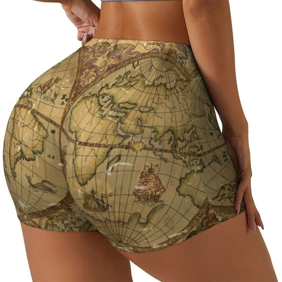 Picia World Map1 Printed Workout Shorts for Women Seamless Scrunch Butt Lifting High Waisted Yoga Gym Booty Running Moisture-wicking Short Pants-Medium