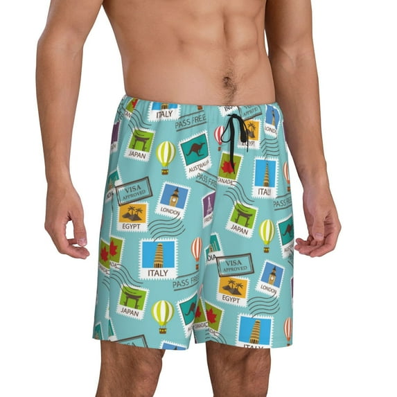 Picia World Travel1 Pajama Shorts for Men, Men's Pajama Bottoms, Sleepwear,Short Pajama Pants-XX-Large