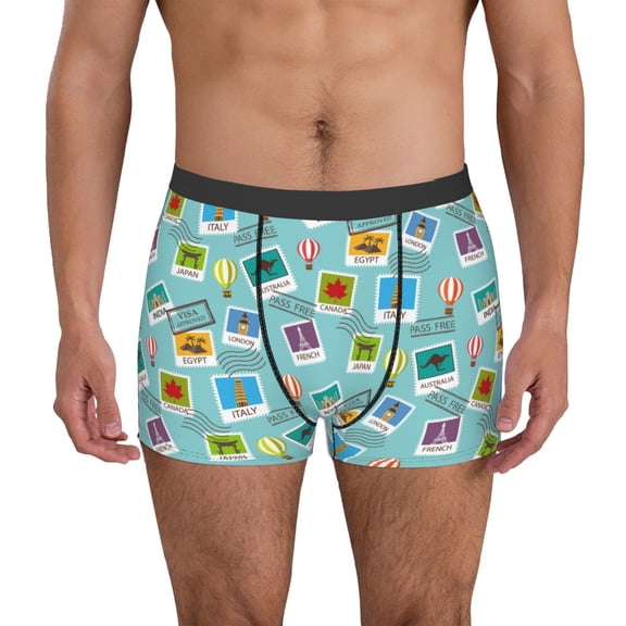 Picia World Travel1 Pattern Men’s Boxer Briefs – Soft & Breathable Underwear, Stretchy & Comfortable Fit, Supportive Pouch Design, Moisture-Wicking-Medium