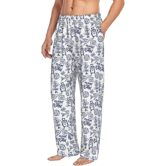 Picia World Travel2 Mens Soft Woven Cotton Elastic Waistband Sleep Pajama Pant Lounge Sleep Pant With Pockets And Drawstring-XX-Large
