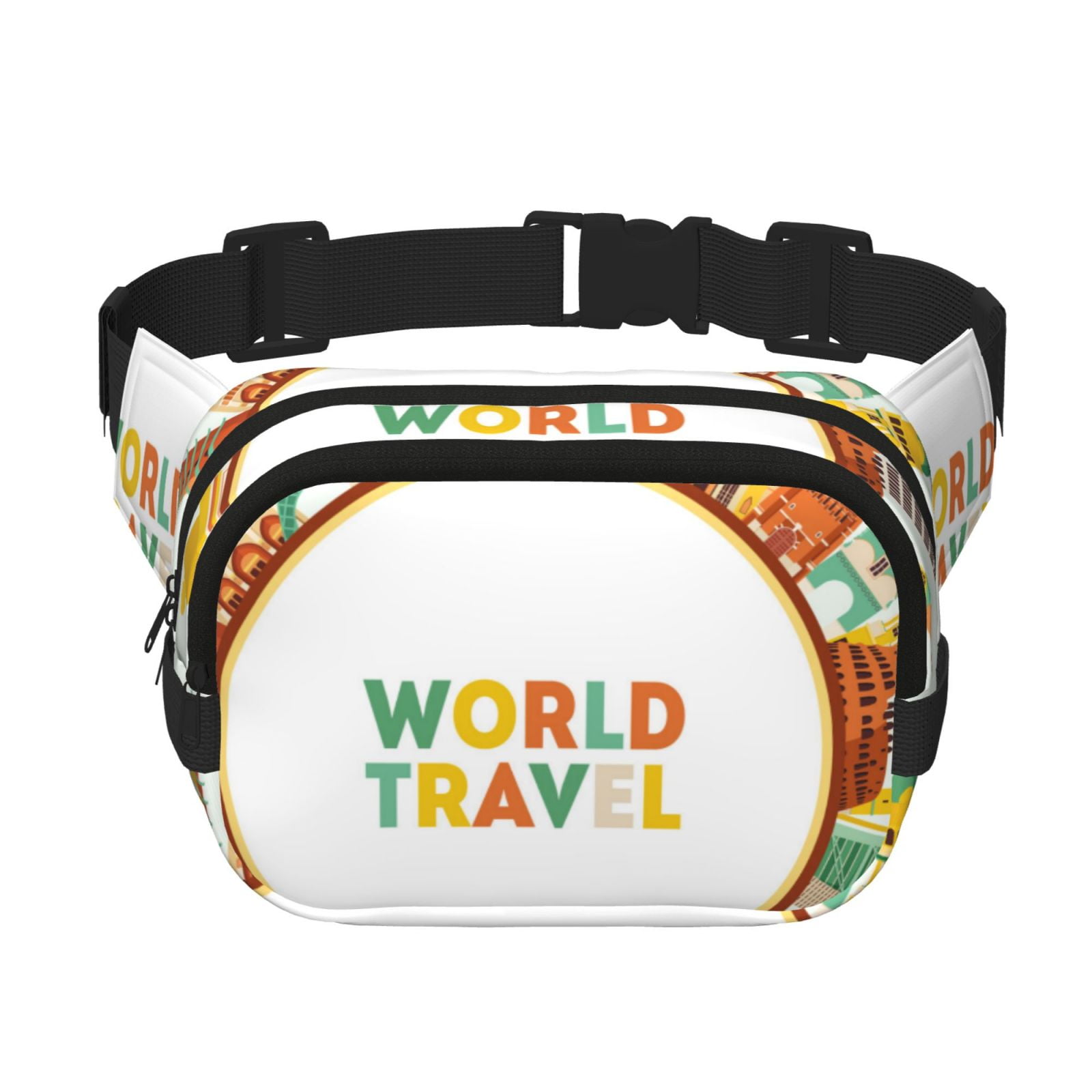 Picia World Travel3 Print Square Double-Layer Waist Bag Mini Adjustable Waist Belt Bag Exercise Running Travel Hiking