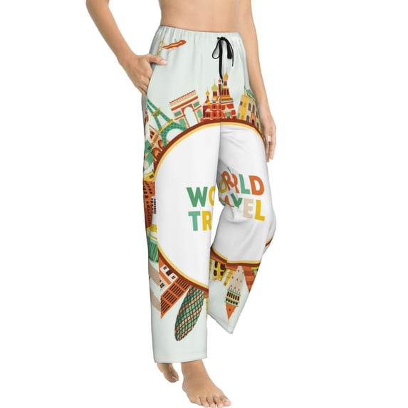 Picia World Travel3 Womens Soft Woven Cotton Elastic Waistband Sleep Pajama Pant Lounge Sleep Pant With Pockets And Drawstring-Large