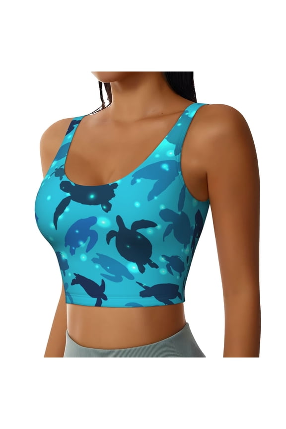 World Turtle Day Sports Bra for Women,Padded Strappy Sports Bras Medium Support Yoga Bra with Removable Cups,Running Yoga Bra-Medium