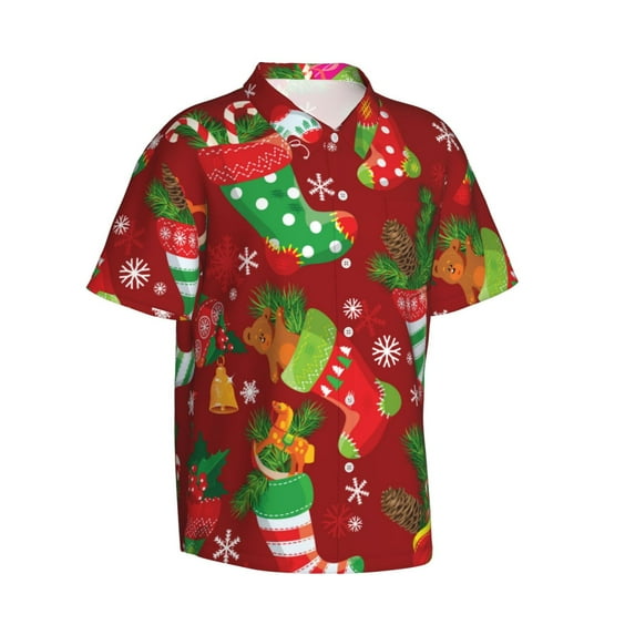 Picia X-mas and New Year Gentle Cotton Regular Fit Short Sleeve Casual Hawaiian Shirt for Men-Large