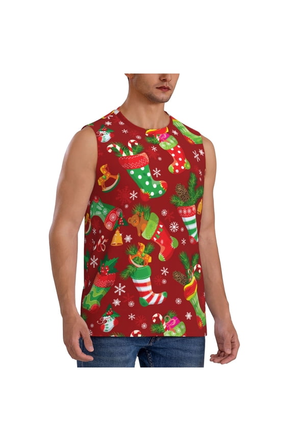 X-mas and New Year mens Cotton Tank Undershirts , Moisture-wicking Ribbed Tanks, Lightweight Cotton Tank Undershirts-