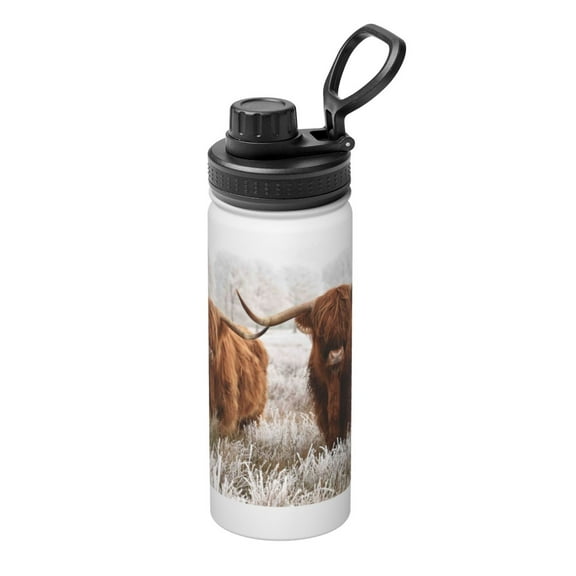 Picia Yak Pattern Water Bottle 18 oz Stainless Steel Insulated Bottles With Handle Leak Proof Gym Sport Water Jug BPA-free insulated kettle For Men Women Adults