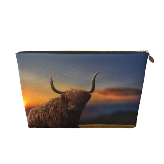 Picia Yak Printed Leather Travel Toiletry Bag,Cosmetic Organizer, Makeup Travel Bag, Durable Travel Pouch, Compact Toiletry Bag, Travel Accessories