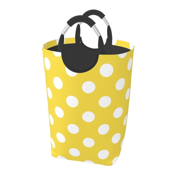 Picia Yellow And White Polka Dot Laundry Basket With Handles Laundry Hamper Toys Storage Organizer Foldable Bucket Washing Bin Dirty Clothes Bag For Home Bathroom Bedroom Dorm