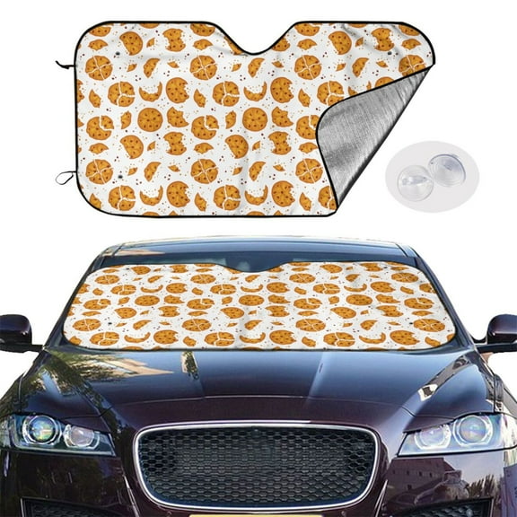 Picia Yellow Biscuit Curved Windshield Sunshade Accordion Folding Style Auto Shade for Car Truck SUV Van Blocks UV Ray Sun Visor Protector -Small