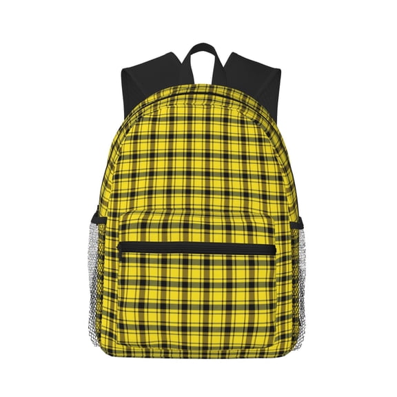Picia Yellow Checkered Plaid Large Capacity Backpack Classic Style Backpack Casual Backpack Water-Resistant School Work Travel Outdoor Backpack