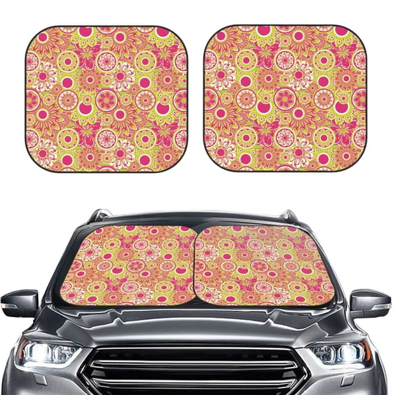Picia Yellow Flowers 2 Piece Car Windshield Sun Shade Foldable | Foldable Sun Shield for Front Window Blocks UV Rays and Keeps Your Vehicle Cool-Medium