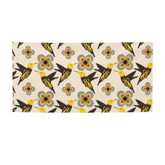 Picia Yellow Flowers Hummingbird Pattern Party Banner, Festive Decoration, Holiday Banner, Celebration Decor, Event Banner, Reusable Party Banner-Medium