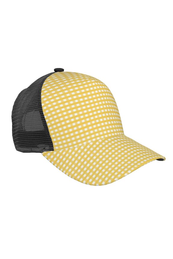 Yellow Gingham Pattern Trucker Hat,Baseball Cap,Sun Protection Cap,Stylish Headwear,Leisure Cap,Outdoor Sports Cap