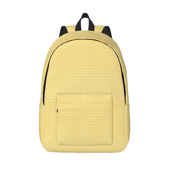 Picia Yellow Gingham Printed Canvas Daypack - Stylish and Durable Vintage Compact Backpack - Class, Work, Travel, or Laptop Bookbag,Organized Compartments-Small