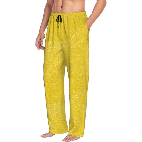 Picia Yellow Glitter Mens Soft Woven Cotton Elastic Waistband Sleep Pajama Pant Lounge Sleep Pant With Pockets And Drawstring-Medium