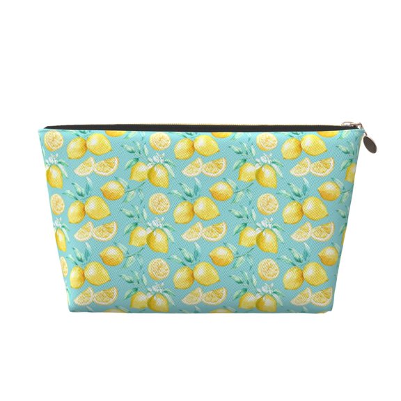 Picia Yellow Lemon Printed Leather Travel Toiletry Bag,Cosmetic Organizer, Makeup Travel Bag, Durable Travel Pouch, Compact Toiletry Bag, Travel Accessories
