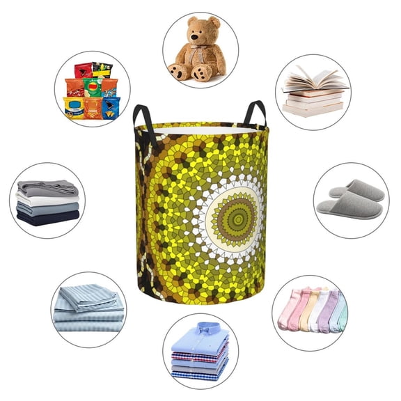 Picia Yellow Mandala Large Laundry Basket, Waterproof, Freestanding Laundry Hamper, Collapsible Tall Clothes Hamper with Extended Handles-Small