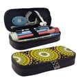 thumbnail image 1 of Picia Yellow Mandala Pattern Large Capacity PU Leather Pencil Case Organizer Pen Marker Holder Double Zipper Storage Bag Big Pencil Pouch for College Office, 1 of 6