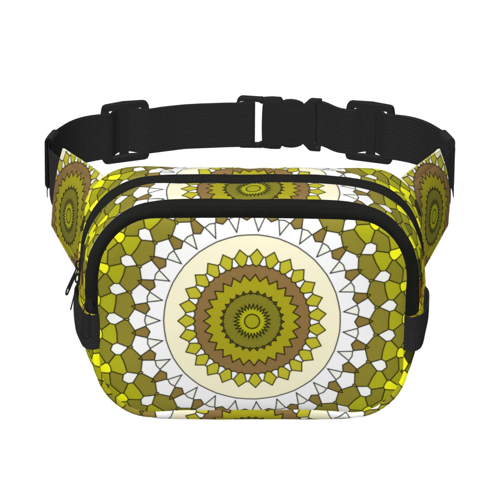 Picia Yellow Mandala Print Square Double-Layer Waist Bag Mini Adjustable Waist Belt Bag Exercise Running Travel Hiking