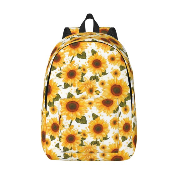 Picia Yellow Polka Dot Sunflower Printed Canvas Daypack - Stylish and Durable Vintage Compact Backpack - Class, Work, Travel, or Laptop Bookbag,Organized Compartments-Small