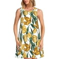 thumbnail image 1 of Picia Yellow Tulips Print Women’s Sleeveless Midi Swing Dress – A-Line Pleated Tank Sundress, Comfortable and Flowy T-Shirt Dress, 1 of 7