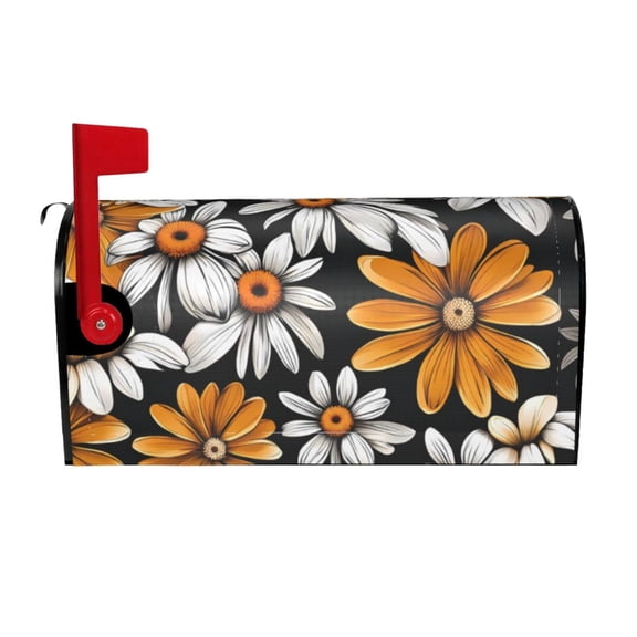Picia Yellow White Daisy Pattern Magnetic Mailbox Cover Standard Size-25.5x21 in