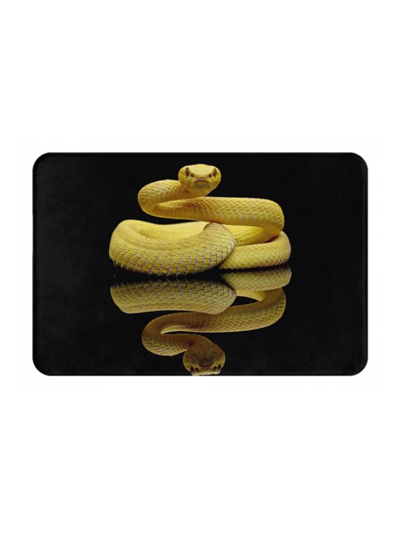 Yellow White-Lipped Pit Viper Pattern Flannel Doormat 16x24 Inch Non-Slip Indoor Mat, Absorbent & Quick-Dry Rug for Entryway, Bathroom, Kitchen, and Bedroom, Machine Washable