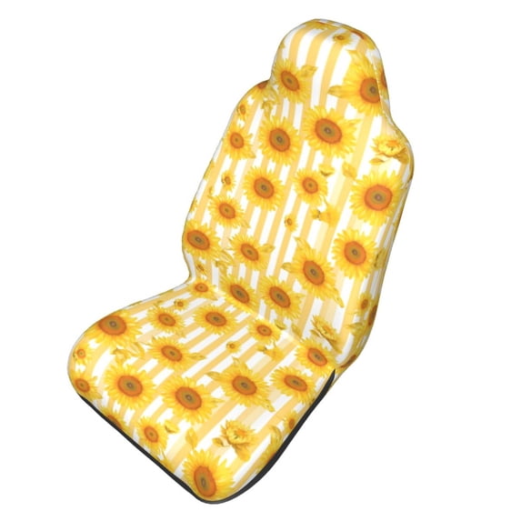Picia Yellow White Striped Sunflower Print Waterproof Sweating Car Seat Cover for Post Gym Workout, Running, Beach and Hiking, Universal Fit Anti-Slip Bucket Seat Protector