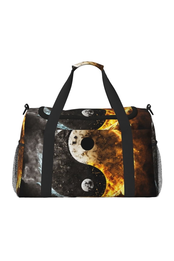 Yin Yang Print Travel Duffle Bag,Weekender Bags for Women with Shoe Compartment, Gym Duffel Bag with Wet Pocket, Hospital Bags for Labor and Delivery