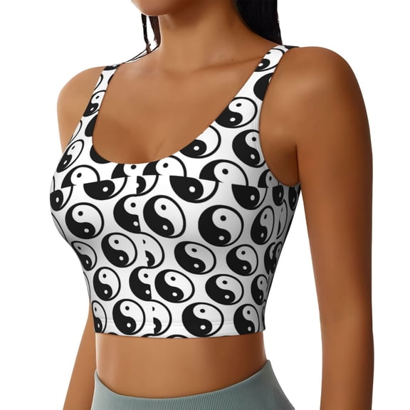 Picia Yin Yang Sports Bra for Women,Padded Strappy Sports Bras Medium Support Yoga Bra with Removable Cups,Running Yoga Bra-Large