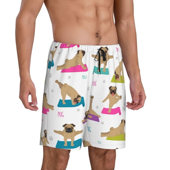 Picia Yoga Dogs Poses Pajama Shorts for Men, Men's Pajama Bottoms, Sleepwear,Short Pajama Pants-Small