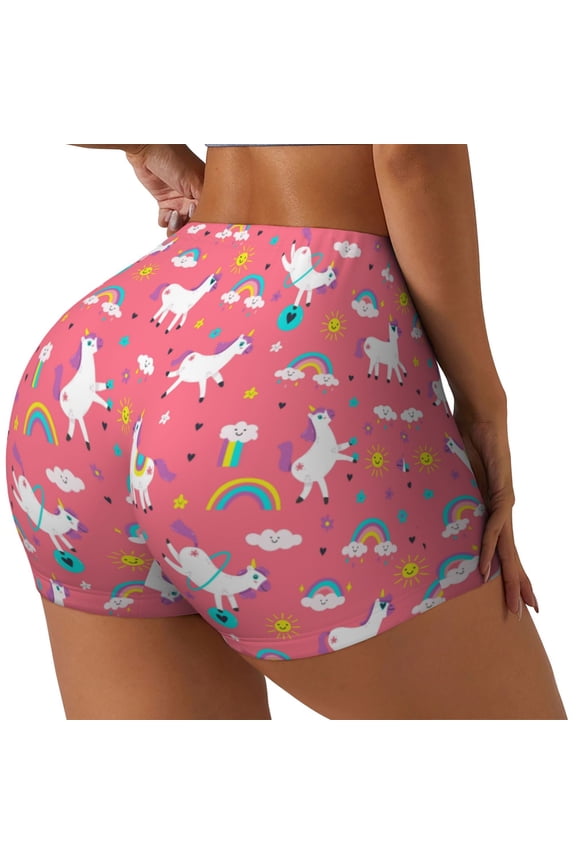 Yoga Unicorn Printed Workout Shorts for Women Seamless Scrunch Butt Lifting High Waisted Yoga Gym Booty Running Moisture-wicking Short Pants-Small
