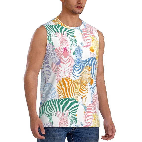 Picia Zebra Colourful mens Cotton Tank Undershirts , Moisture-wicking Ribbed Tanks, Lightweight Cotton Tank Undershirts-Medium