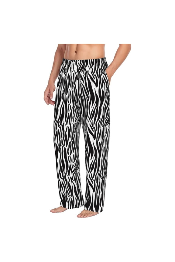 Zebra Mens Soft Woven Cotton Elastic Waistband Sleep Pajama Pant Lounge Sleep Pant With Pockets And Drawstring-Large