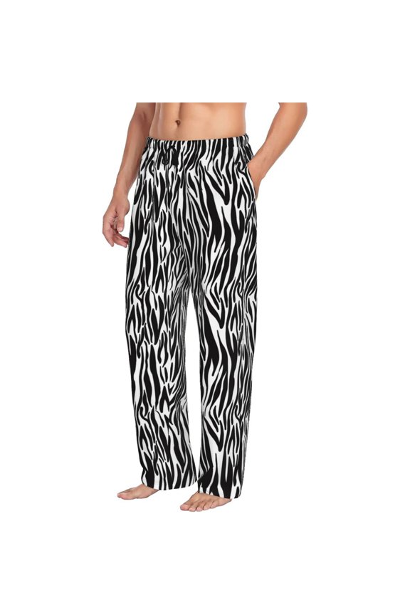 Zebra Mens Soft Woven Cotton Elastic Waistband Sleep Pajama Pant Lounge Sleep Pant With Pockets And Drawstring-Medium