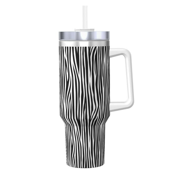 Picia Zebra Skin Pattern 40oz Ice Bully Insulated Tumbler with Handle, Double-Wall Stainless Steel Cup, Leak-Proof Lid and Straw