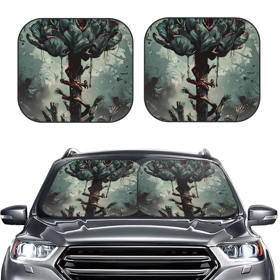 Picia Zombie Flower Apocalypse 2 Piece Car Windshield Sun Shade Foldable | Foldable Sun Shield for Front Window Blocks UV Rays and Keeps Your Vehicle Cool-Large