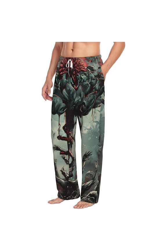 Zombie Flower Apocalypse Mens Soft Woven Cotton Elastic Waistband Sleep Pajama Pant Lounge Sleep Pant With Pockets And Drawstring-Large