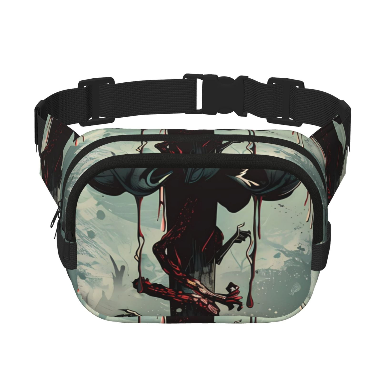 Picia Zombie Flower Apocalypse Print Square Double-Layer Waist Bag Mini Adjustable Waist Belt Bag Exercise Running Travel Hiking