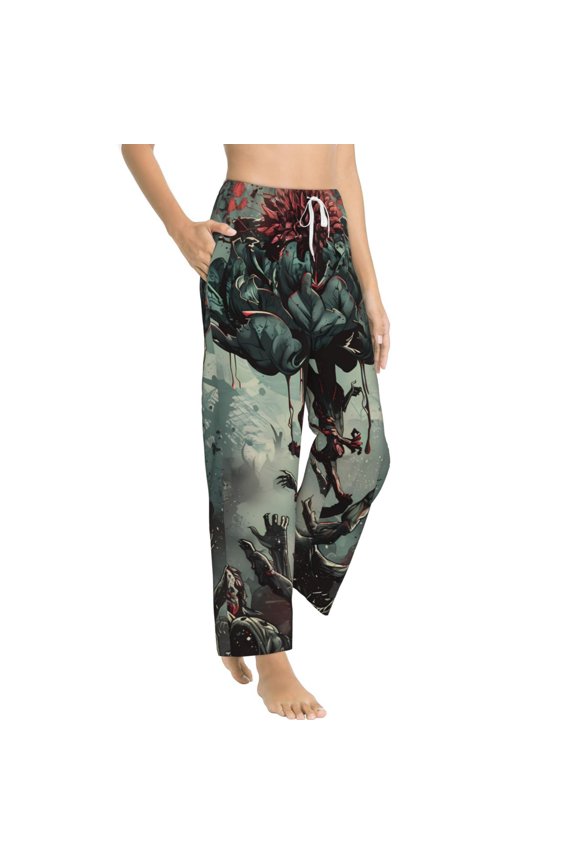Zombie Flower Apocalypse Womens Soft Woven Cotton Elastic Waistband Sleep Pajama Pant Lounge Sleep Pant With Pockets And Drawstring-Large