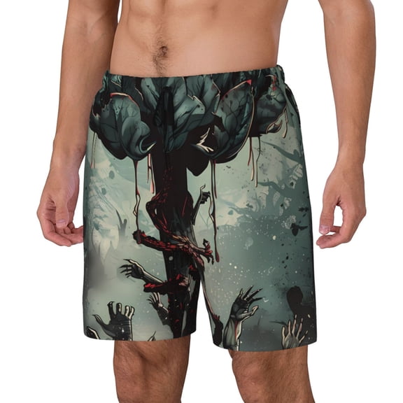 Picia Zombie Flower Apocalypse pattern Mens Swim Trunks with Compression Liner Stretch Beach Shorts Quick Dry with Zipper Pockets No-Chafing Board Shorts-3X-Large