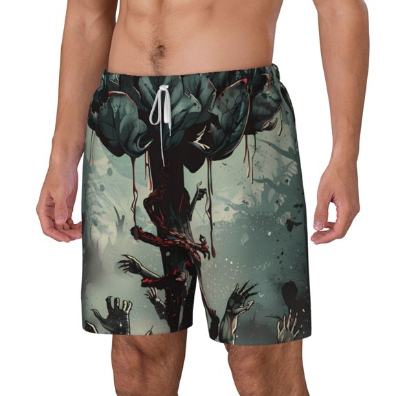 Picia Zombie Flower Apocalypse pattern Mens Swim Trunks with Compression Liner Stretch Beach Shorts Quick Dry with Zipper Pockets No-Chafing Board Shorts-Small