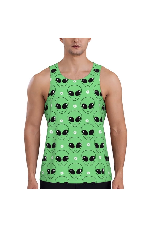alien cartoons Printed Men’s Performance Tank, Men's Workout Tank Top Moisture-Wicking Tank Top Muscle tee, Breathable Workout Shirt-Medium