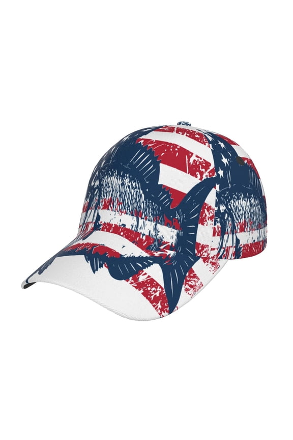 bass fish with the USA flag Pattern Trucker Low Profile Hat Men Women Baseball Cap Dad Hat Adjustable Unconstructed Plain Cap