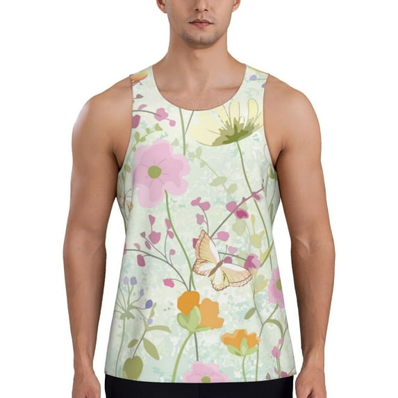 Picia bird and butterfly Printed Men’s Performance Tank, Men's Workout Tank Top Moisture-Wicking Tank Top Muscle tee, Breathable Workout Shirt-Small