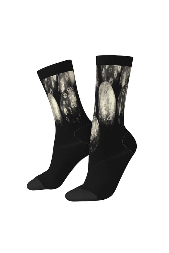 black Easter eggs Print Athletic Socks for Men & Women – Cushioned Moisture-Wicking Crew Socks for Sports, Running, and Training, Soft & Breathable Size 5-11
